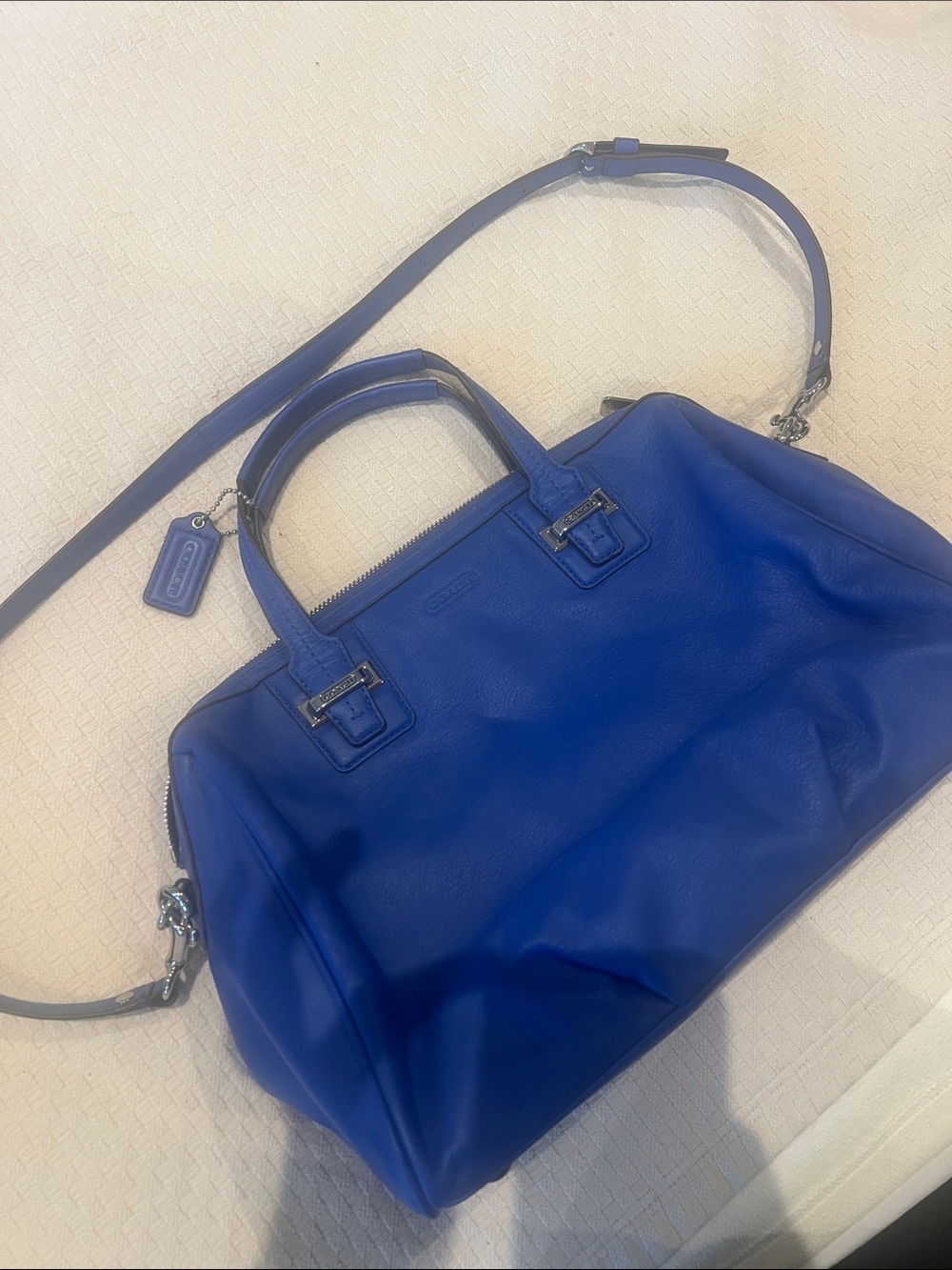 Coach Royal Blue Leather Shoulder Satchel with Detachable Strap